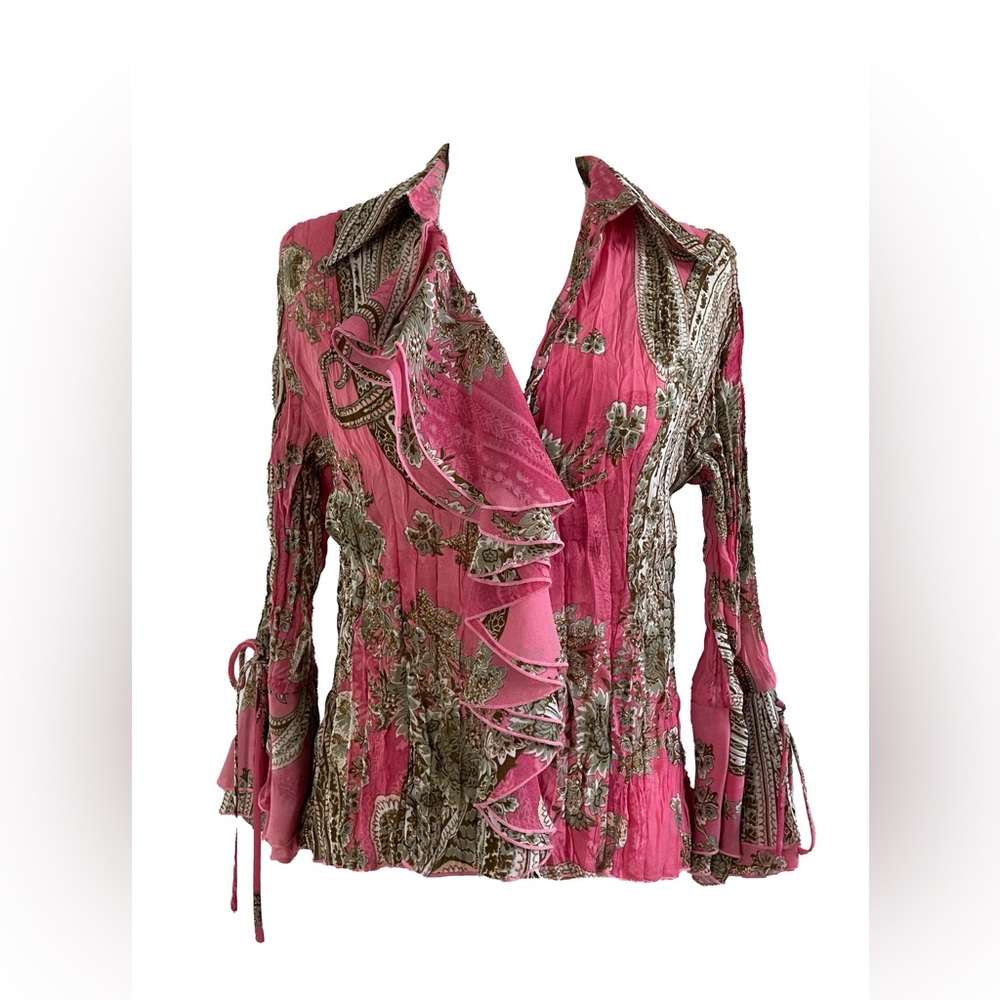 Vintage 90’s Pink Paisley Women's Ruffled Top